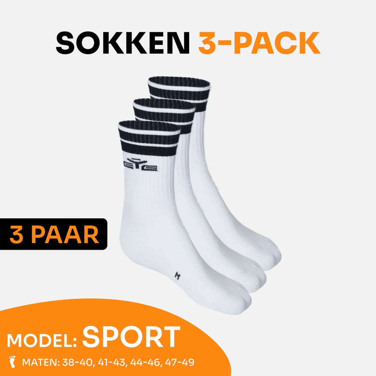 EYE Sport Sportsokken 3-Pack Wit/Zwart – Comfort & Stretch – Unisex