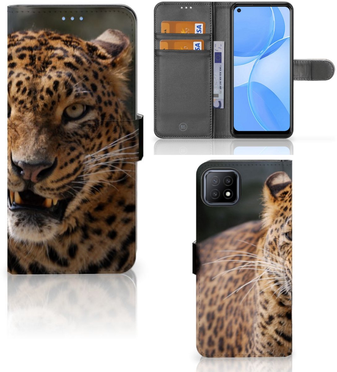 OPPO A73 5G Telefoonhoesje met Pasjes Luipaard