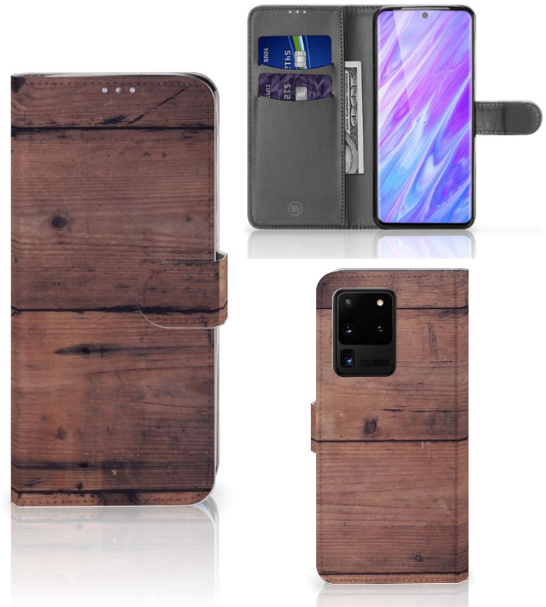 Samsung Galaxy S20 Ultra Book Style Case Old Wood