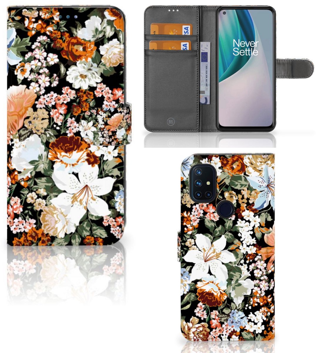 Book Case voor Hoesje voor OnePlus Nord N10 Dark Flowers