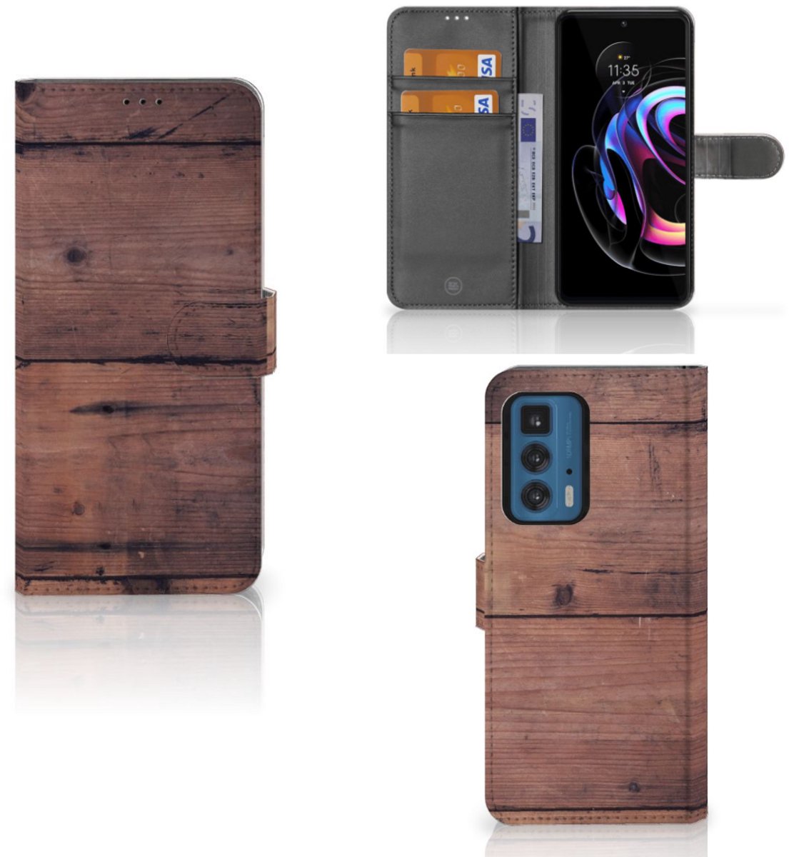Motorola Edge 20 Pro Book Style Case Old Wood