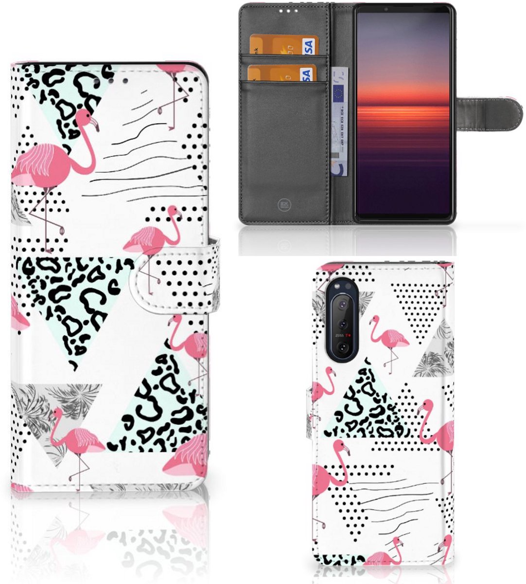 Sony Xperia 5II Telefoonhoesje met Pasjes Flamingo Triangle