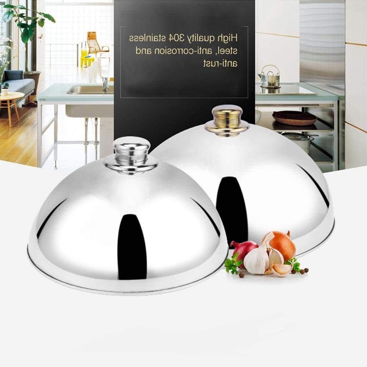 RVS Cloche Deksel voor Serveerplaten - Hoge Kwaliteit 304 Staaf, Ideaal voor Thuis, Restaurant en Café