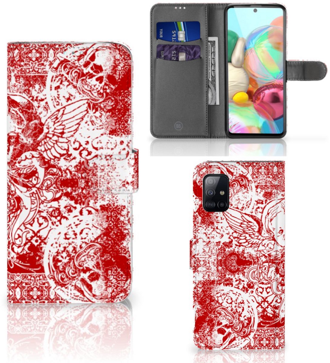Telefoonhoesje met Naam Samsung Galaxy A71 Angel Skull Rood