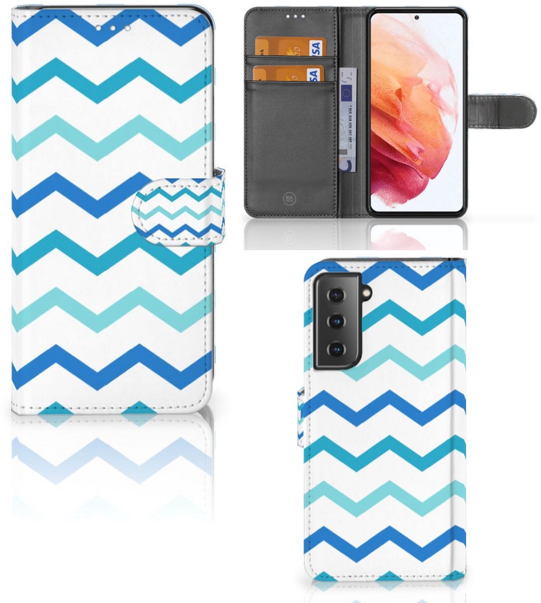 Samsung Galaxy S21 Telefoon Hoesje Zigzag Blauw