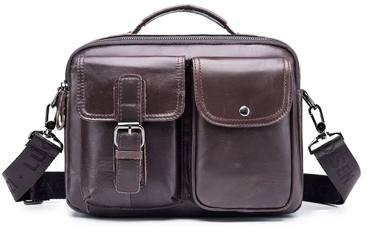 Leren Schoudertas - Crossbody Tas iPad 10.8 inch - Vintage Aktetas - Coffee