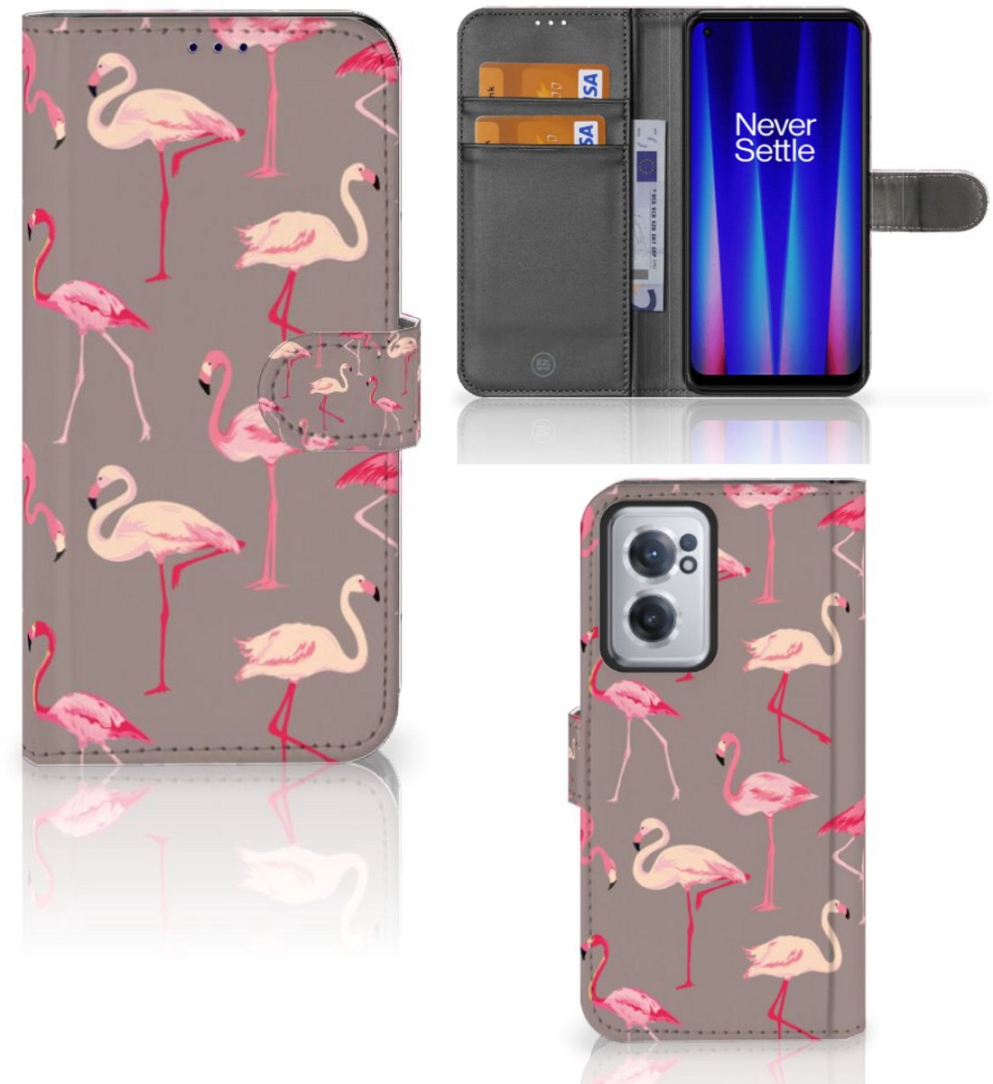 OnePlus Nord CE 2 Telefoonhoesje met Pasjes Flamingo