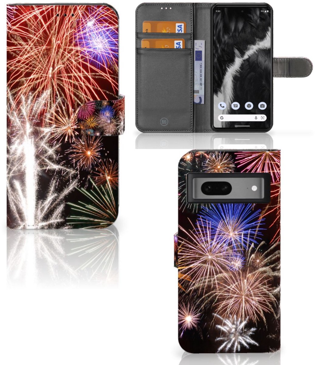 Google Pixel 7 Wallet Case met Pasjes Vuurwerk