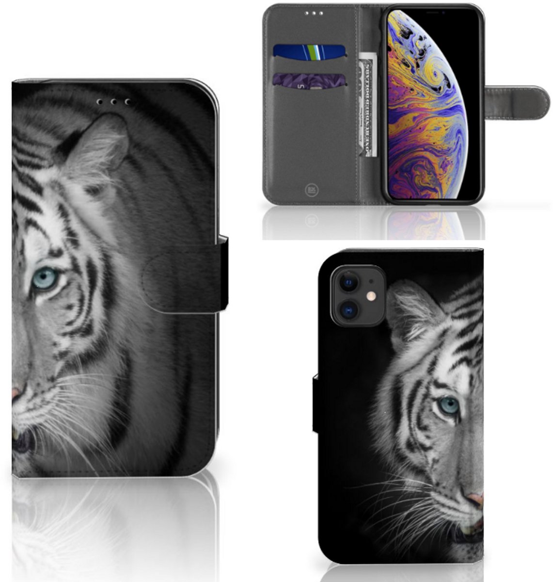 Book Case voor Apple iPhone 11 Telefoonhoesje met Pasjes Tijger
