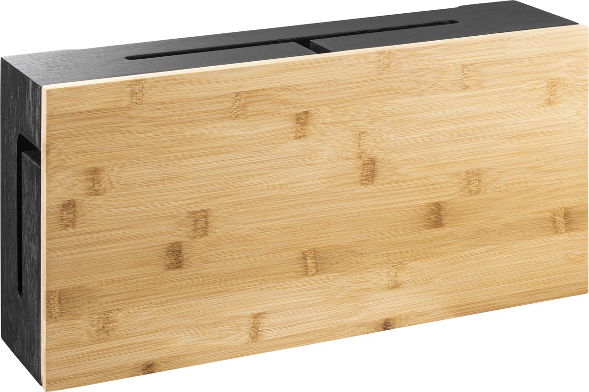 Kos Design - Zwart kabelbox - Opberg stekkerdoos - Bamboe design - Kabeldoos bureau - Snoeren opbergen - Cablebox organizer - Large