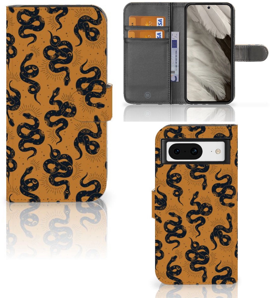 Book Case voor Telefoonhoesje met Pasjes voor Google Pixel 8 Snakes