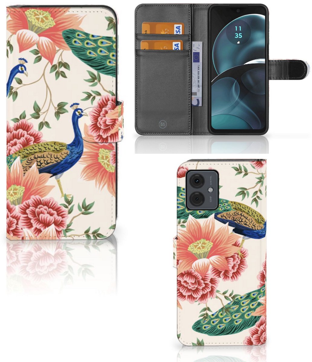 Telefoonhoesje met Pasjes voor Motorola Moto G14 Pink Peacock