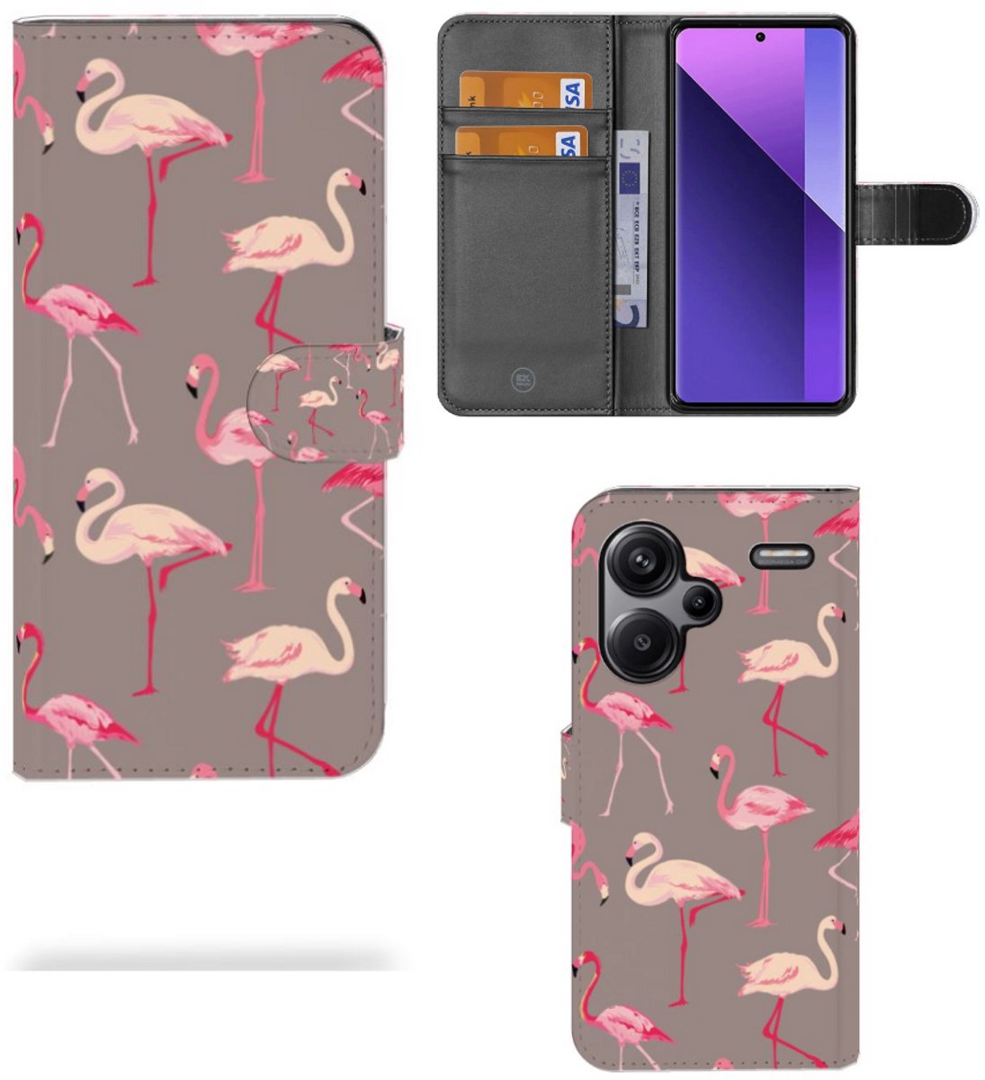 Xiaomi Redmi Note 13 Pro Plus Telefoonhoesje met Pasjes Flamingo