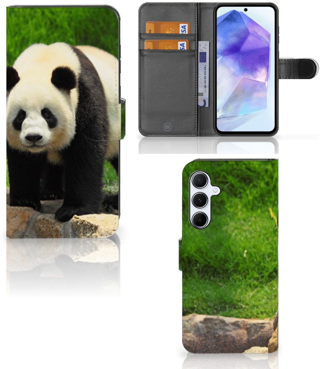 Samsung Galaxy A55 Telefoonhoesje met Pasjes Panda