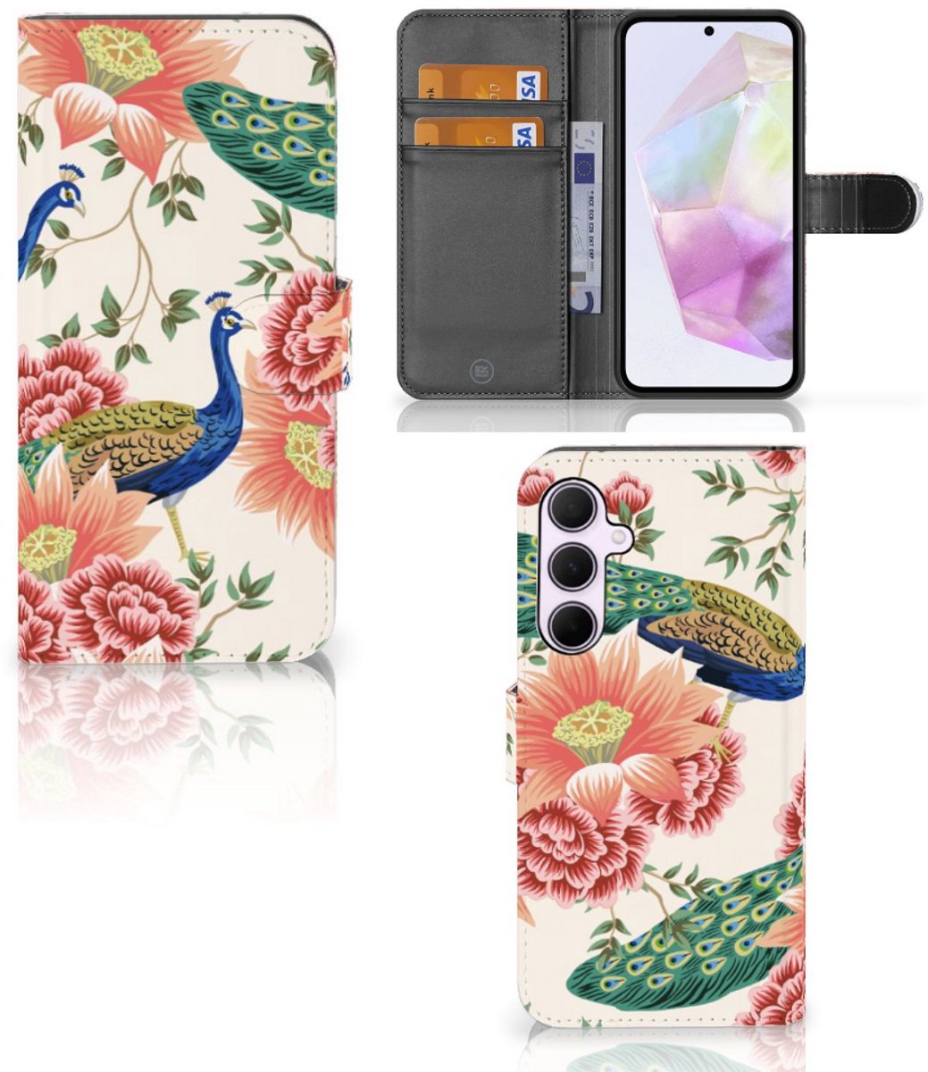 Telefoonhoesje met Pasjes voor Samsung Galaxy A35 Pink Peacock
