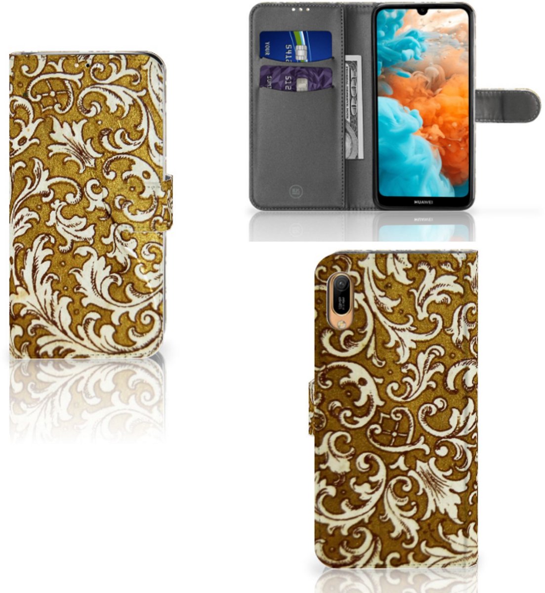 Book Case voor Wallet Case Huawei Y6 (2019) Barok Goud