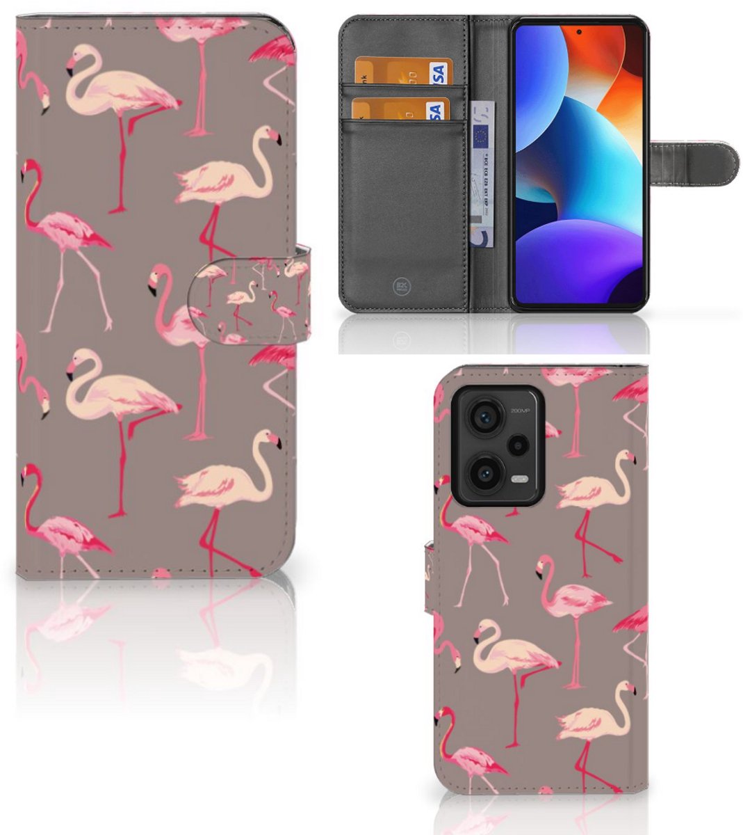 Xiaomi Redmi Note 12 Pro Plus Telefoonhoesje met Pasjes Flamingo