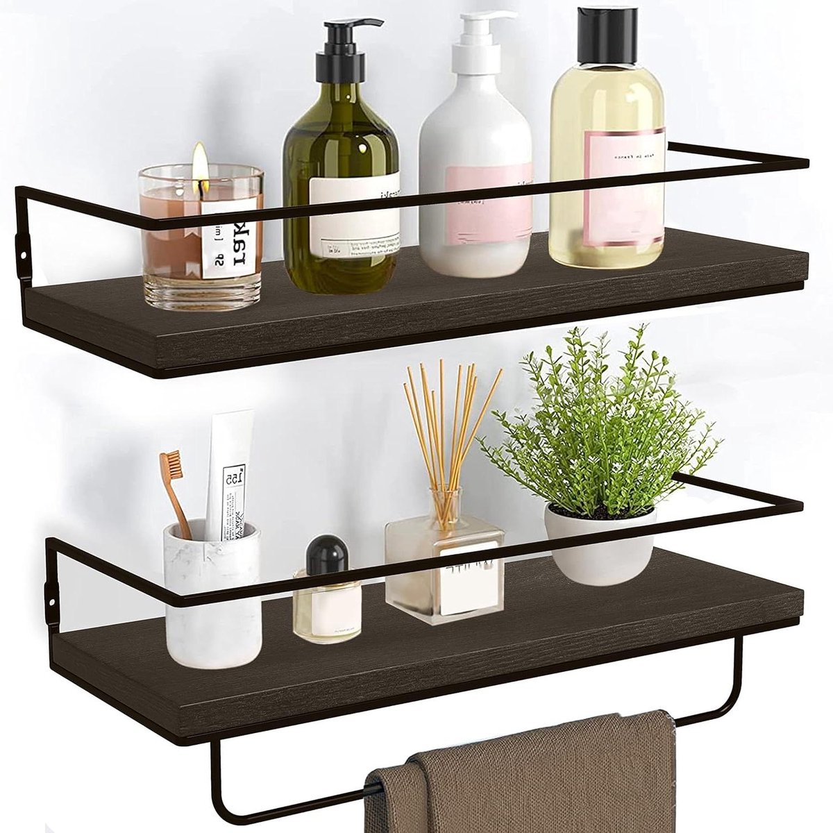 Zwevende Planken - Wandplanken Set - Ruimte Organiseren - Inclusief Handdoekhouder - Set v