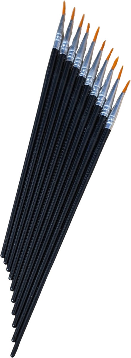 Gadgetpoint - Verfkwasten - Set van 10 - Pointed - Penselen - Kwastjes - Schilderen - Verven - Knutselen - Kwasten - Plat - Zwart
