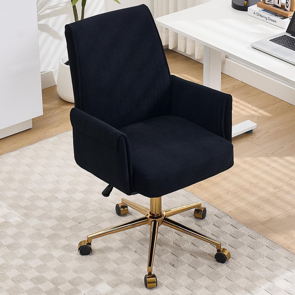 BLACKCOLORS In hoogte verstelbare draaibare bureaustoel met middelhoge rugleuning, gestreepte bekleding en ergonomische vorm – de ideale keuze voor werk, studie of ontspanning. De middelhoge rugleuning biedt op