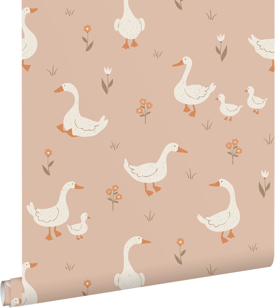 ESTAhome behang schattige ganzen terracotta roze - 50 x 900 cm - 131831