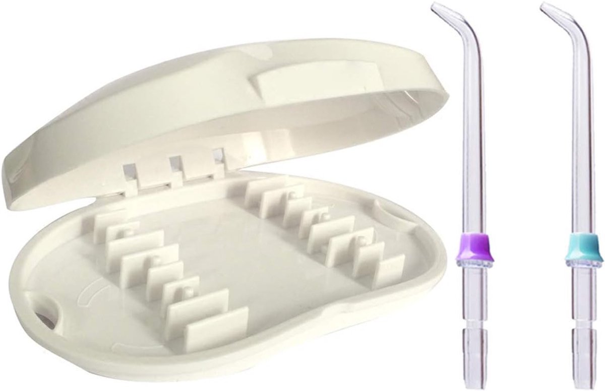 Stofdichte spuitmondjesdoos voor waterflosser met 2 standaard mondstukjes voor optimale mondhygiëne en tandverzorging
