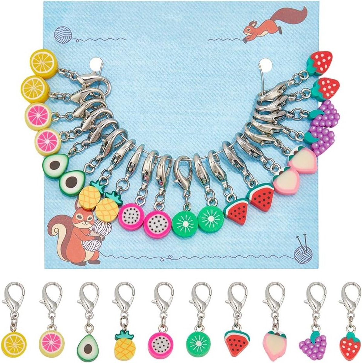 20 Stuks 10 Stijlen Polymeer Fruit Tip Markers voor Haaknaalden, Markeeraccessoires met Kreeftsluiting en Richtlijnen