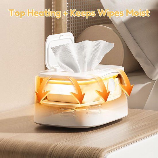 Baby doekjes warmer - met nachtlampje en temperatuurweergave - Met kinderslot - 3 temperatuurstanden - milieuvriendelijk en energiebesparend - houdt doekjes vochtig en fris - universele USB-interface - 23*15,6*12cm - wit — afbeelding 2