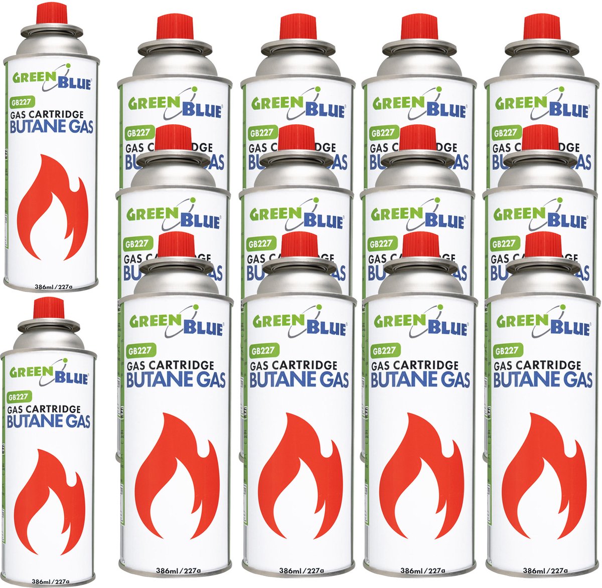 GreenBlue - Gasflessen 14 stuks - Gaspatroon van 227 g. Certificaat: Pi 0875, voldoet aan de norm EN417, butaan, gebruiksbereik -10 °C tot +40 °C, GB227