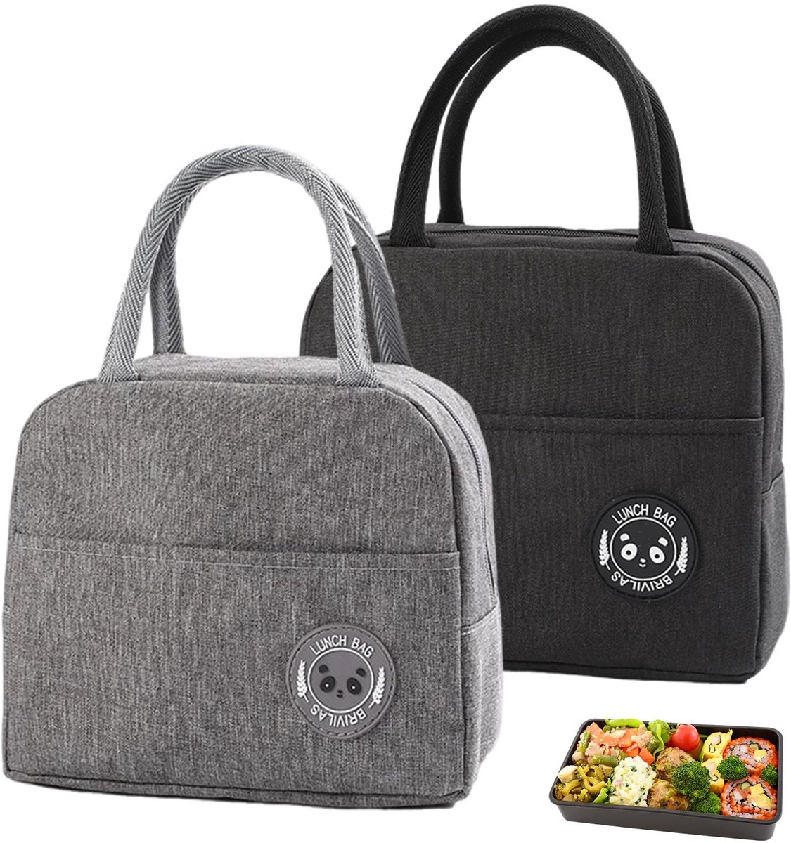 Cosensi - Insulated Lunch Bag - Mini Cooler Bag - 2 Stuks - Zwart - Vouwbare Thermische Tas - Voor Kantoor en School - 6L