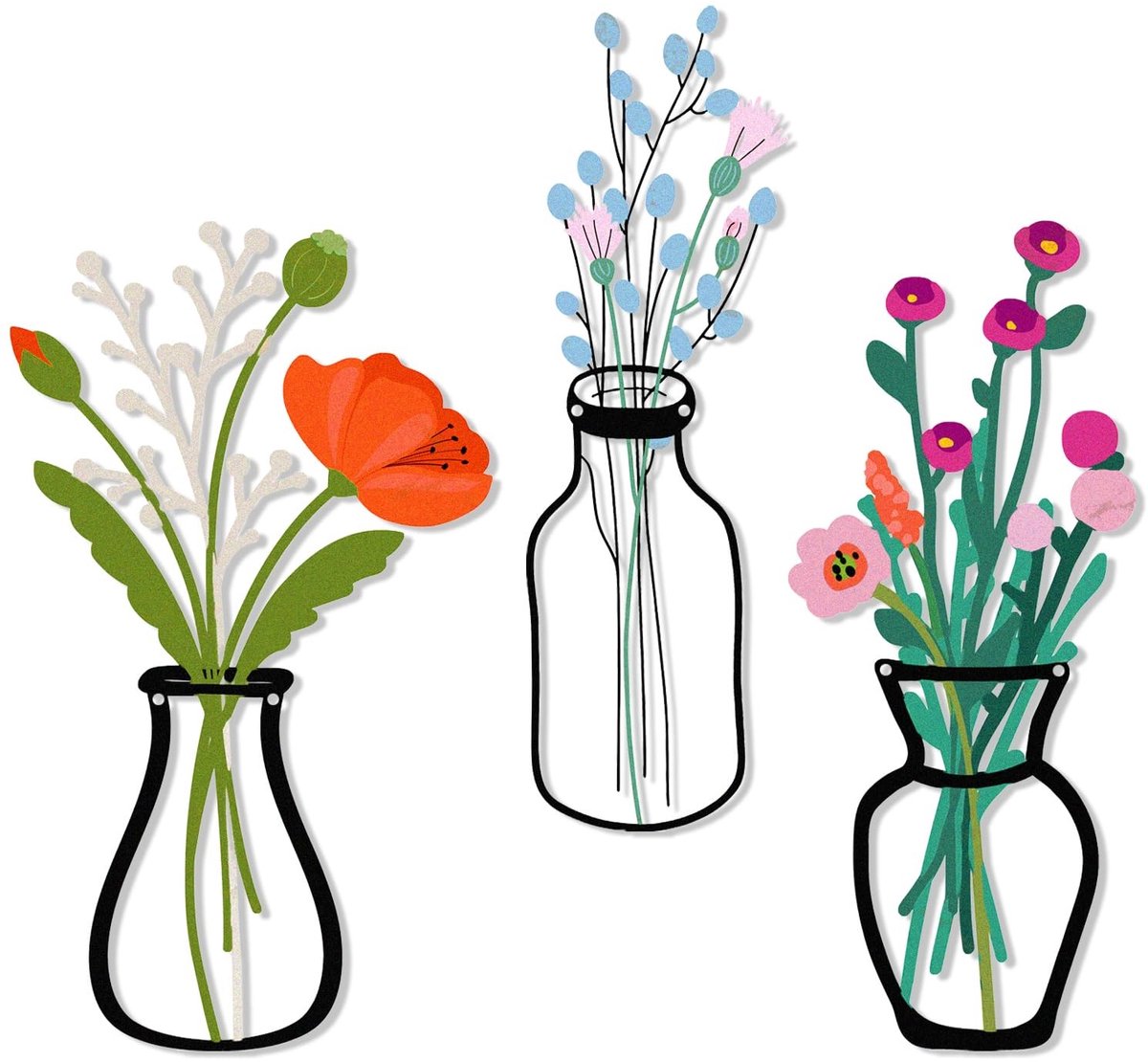Cosensi - Set van 3 metalen bloemen - Kleurrijke wanddecoratie - Perfect voor badkamer en woonkamer - Rustieke stijl - Geschikt voor binnen en buit...