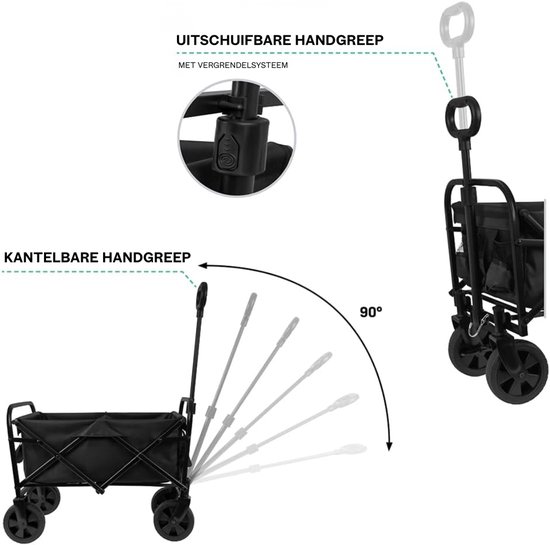 REN® Bolderkar Opvouwbaar Luchtbanden - Bolderkar Opvouwbaar - Bolderkar Kinderenvervoer - Zwart - 95cm x 41cm x 60cm van Merkloos — afbeelding 3