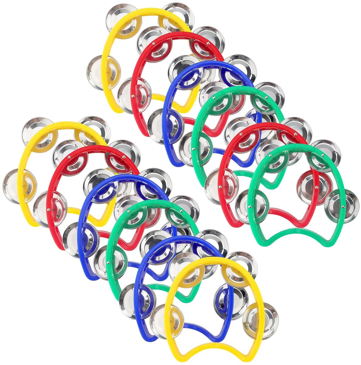 KEILEOHO 12PCS Half Moon Hand Tambourine Set - Kleurige Tamboerijnen met Klokken voor Feestjes