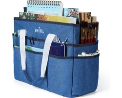 JJRING Grote Craft Organizer Tote Bag, Art Storage Caddy met meerdere zakken, blauwe draagtas voor kunst, ambacht, naaien, scrapbooking, school, medische en kantoorbenodigdheden opslag