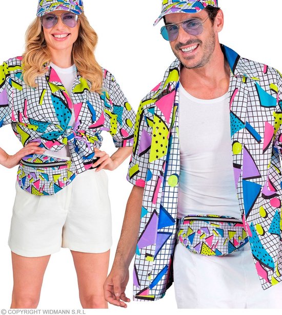 Widmann - Costume Années 80 & 90 - Chemise Années 80 Funky Fashion - Wit / Beige, Multicolore - XXL - Déguisements - Déguisements