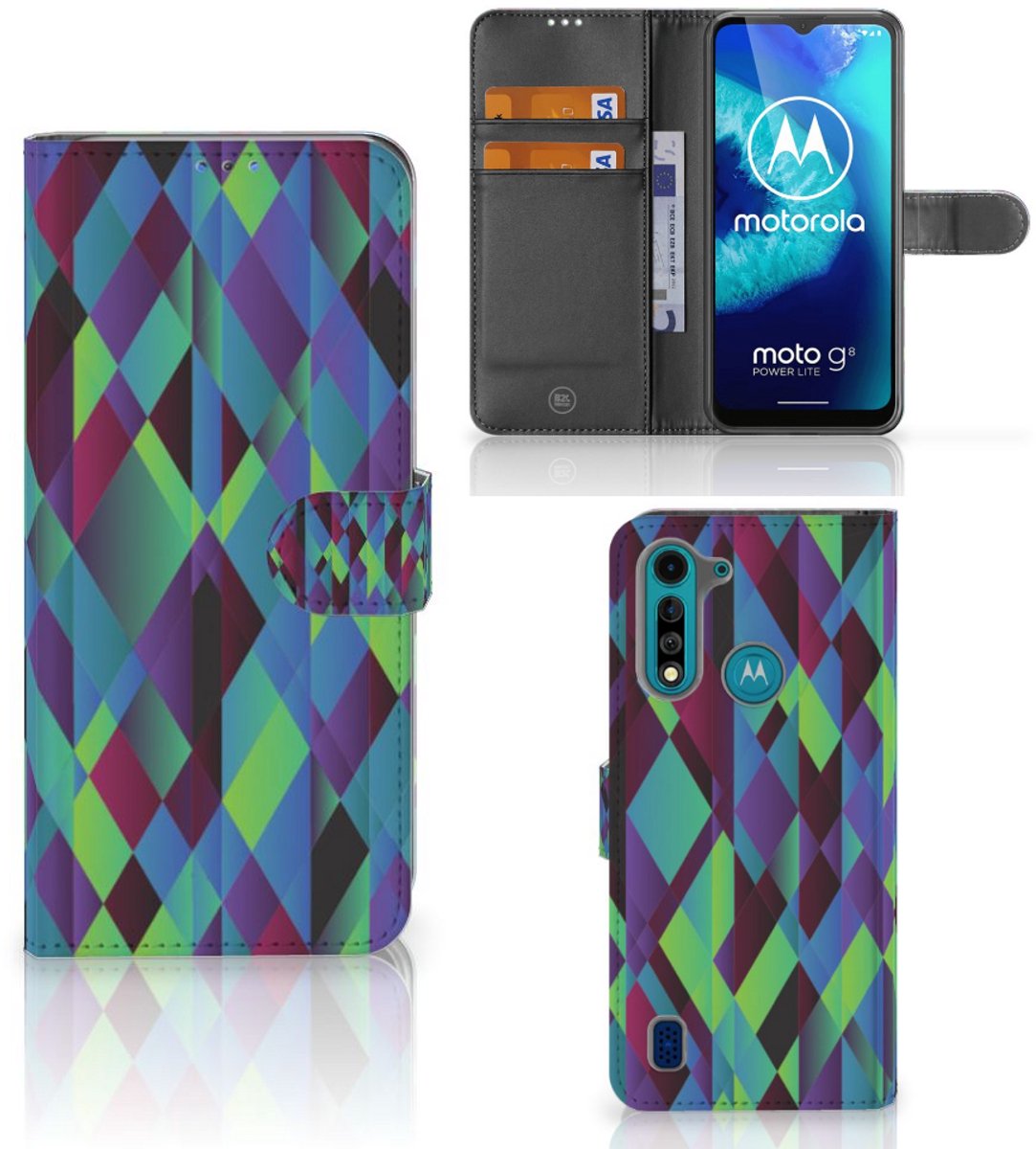 Motorola G8 Power Lite Book Case Abstract Green Blue