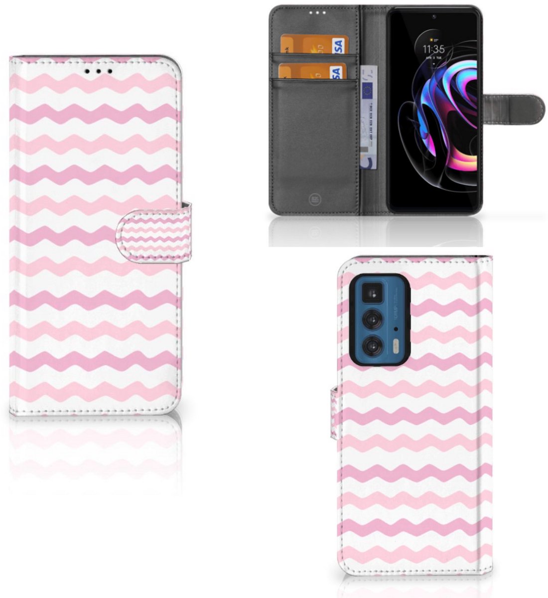 Motorola Edge 20 Pro Telefoon Hoesje Waves Roze