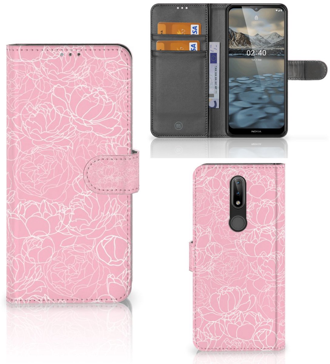 Nokia 2.4 Hoesje White Flowers