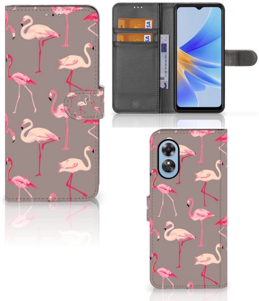 OPPO A17 Telefoonhoesje met Pasjes Flamingo