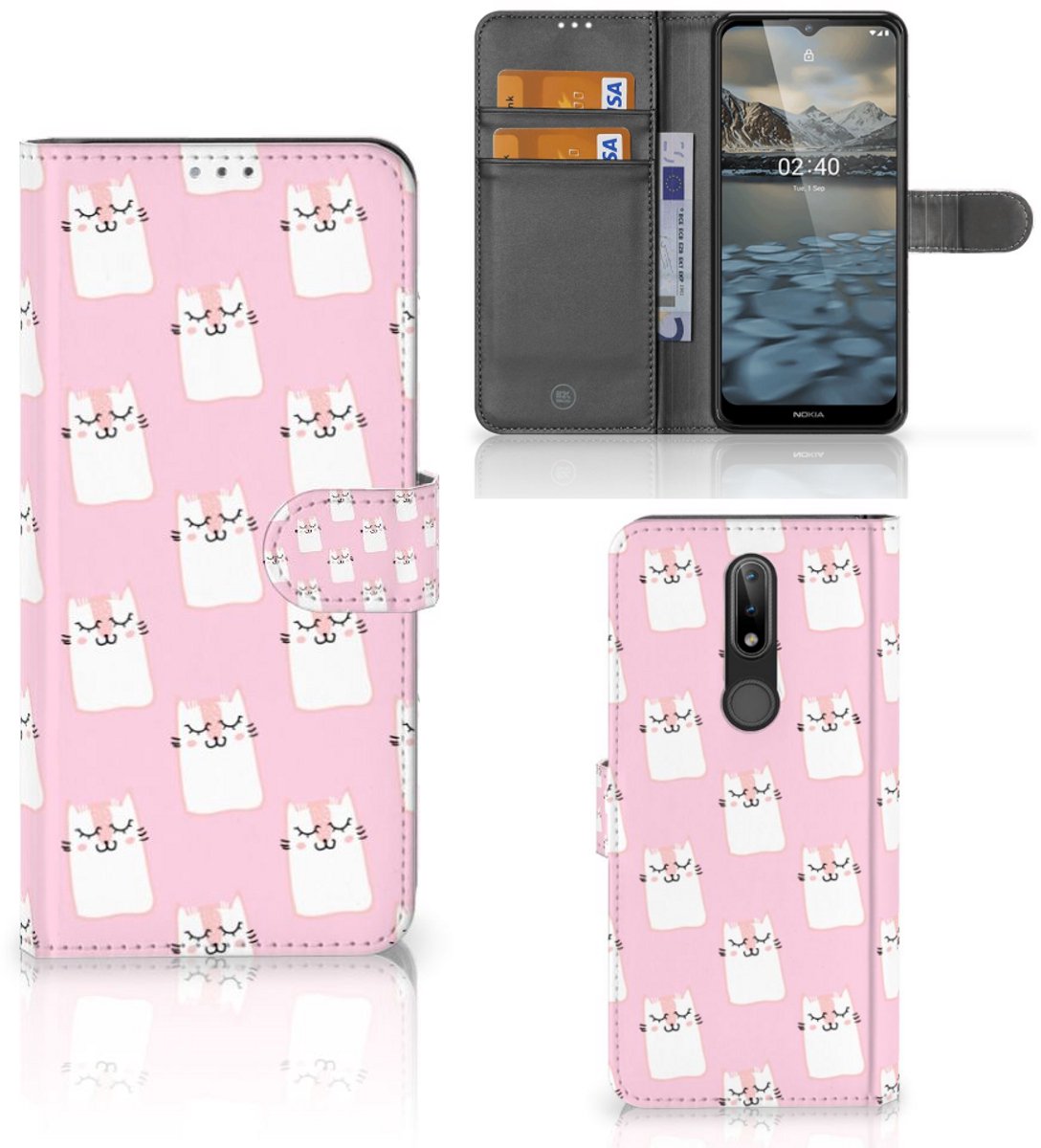 Nokia 2.4 Telefoonhoesje met Pasjes Sleeping Cats