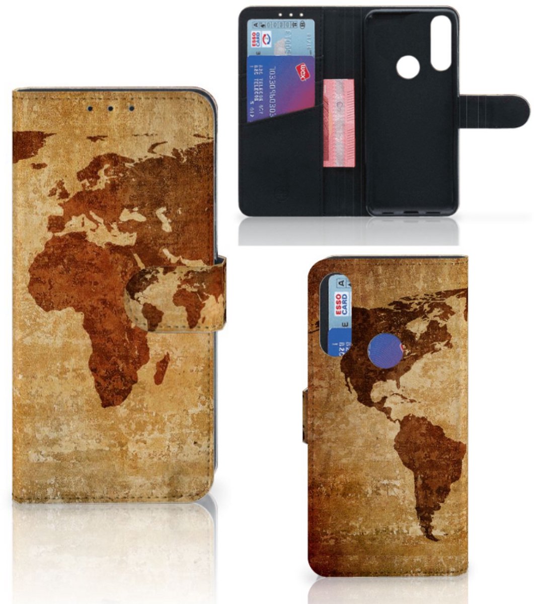Book Case voor Alcatel 1S 2020 Flip Cover Wereldkaart