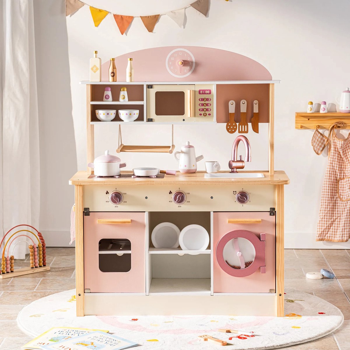 Robotime - ROBUD Houten Moderne Speelkeuken - Luchtblauw - Speelset met Volledige Accessoires - Voor Peuters 3+