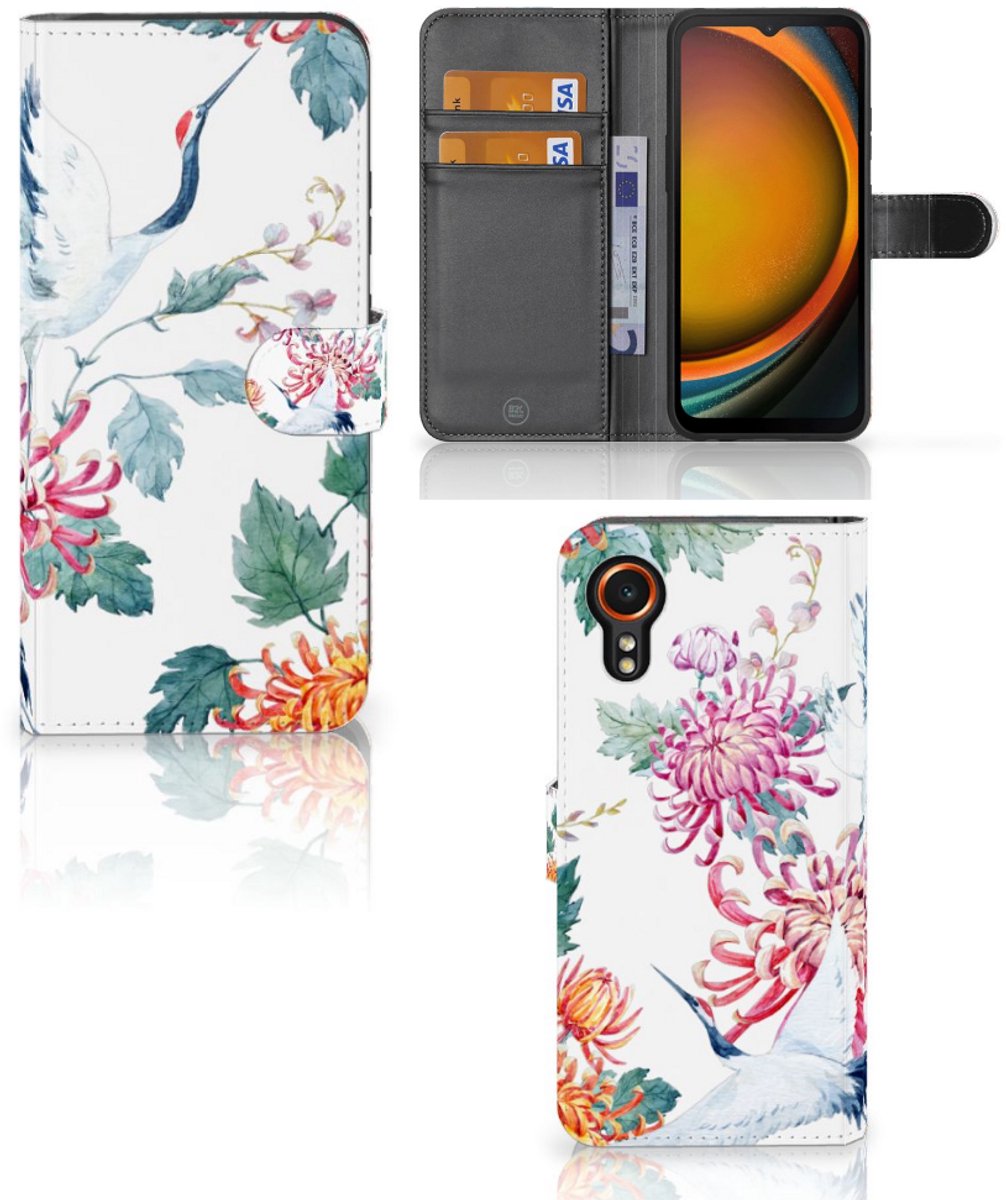 Samsung Galaxy Xcover 7 Telefoonhoesje met Pasjes Bird Flowers
