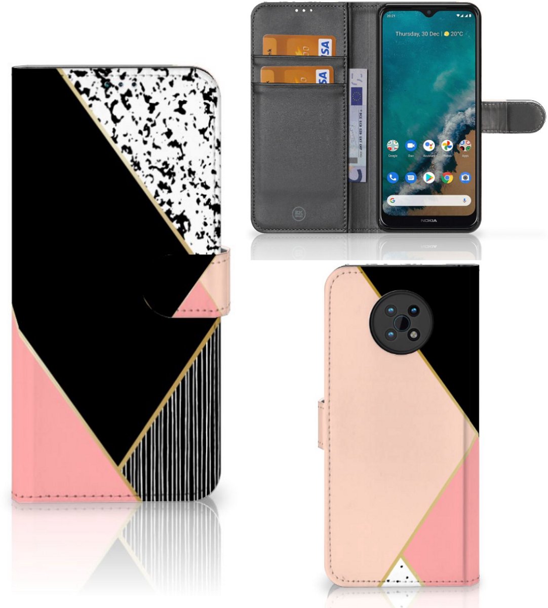 Nokia G50 Book Case Zwart Roze Vormen