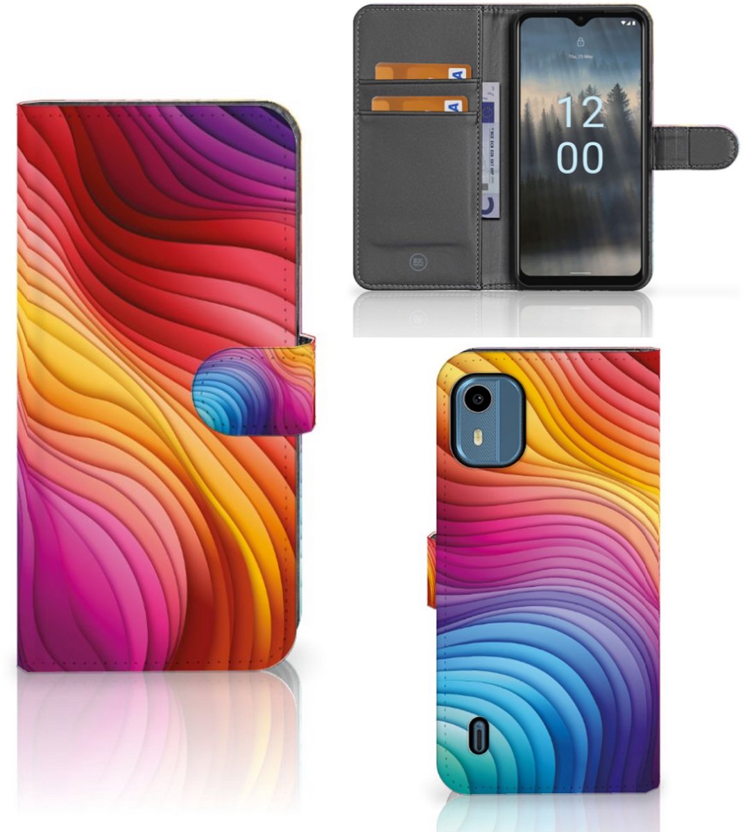 Book Case voor Nokia C12 Regenboog