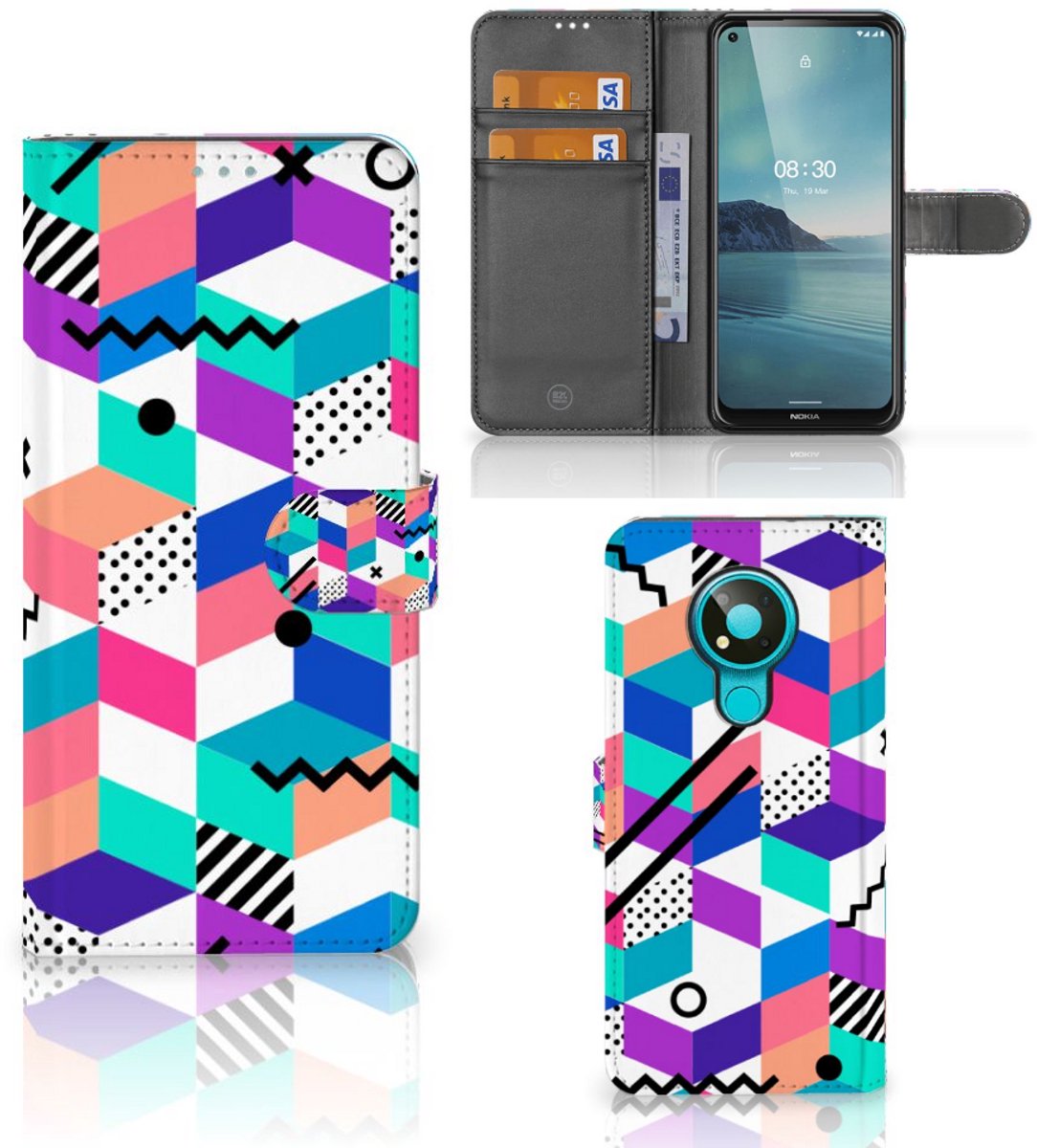 Nokia 3.4 Book Case Blokken Kleurrijk
