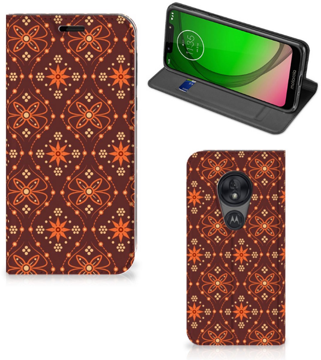 Motorola Moto G7 Play Hoesje met Magneet Batik Brown