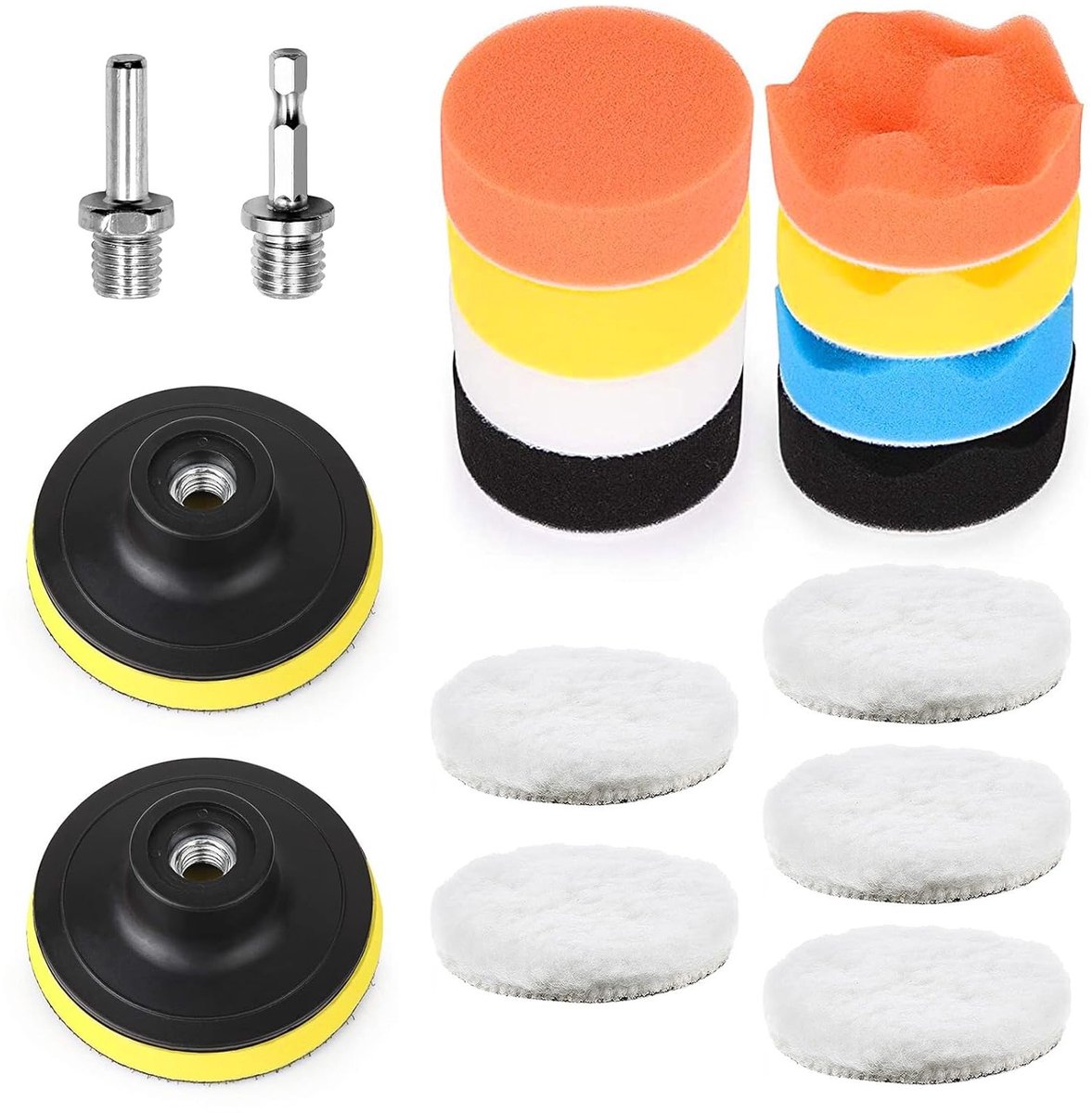 Polijstschuim, 80 mm, 17-delige set voor auto polijsten, polijstpad, booraccessoire, schuur- en waxwerkzaamheden