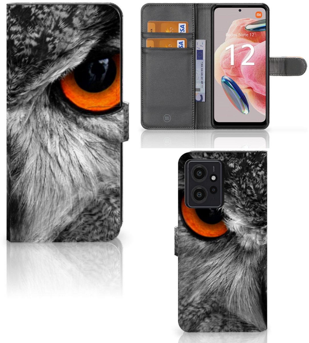 Xiaomi Redmi Note 12 4G Telefoonhoesje met Pasjes Uil