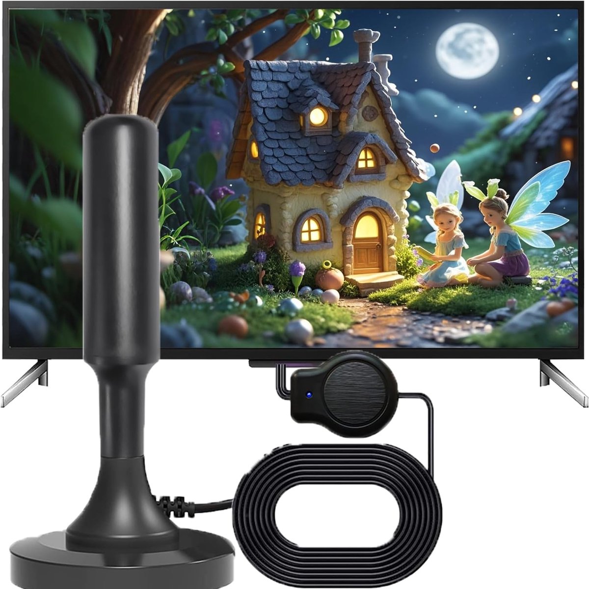 Digitale TV Antenne - Binnen Buiten Antenne - Gratis Kanalen Ontvangen - Krachtig Signaal 30 dBi - Compact Ontwerp